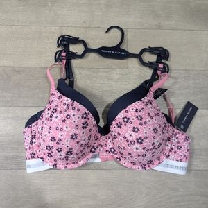 Tommy Hilfiger Pink and Black Floral Bra